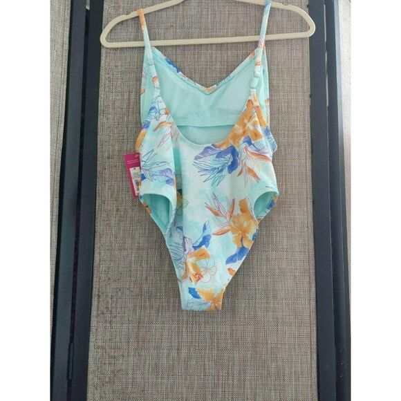 Xhilaration Girls Aqua Floral One‎ Piece Swimsuit Size Medium - Picture 4 of 9